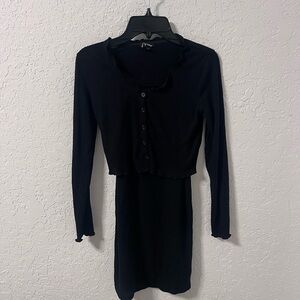 Girl's Art Class Black Two Piece Ribbed Dress and Ribbed Button-Up Sweater